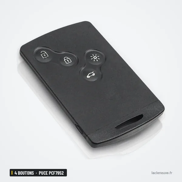 Carte-clé télécommande 4 boutons pour Renault Megane, Clio - carte-clé vue de face, autre disposition de boutons
