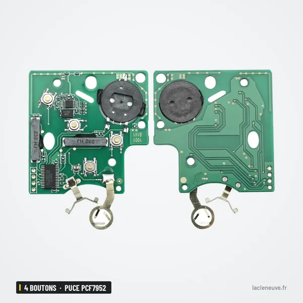 Carte-clé télécommande 4 boutons pour Renault Megane, Clio, puce PCF7952 - deux circuits imprimés, recto et verso