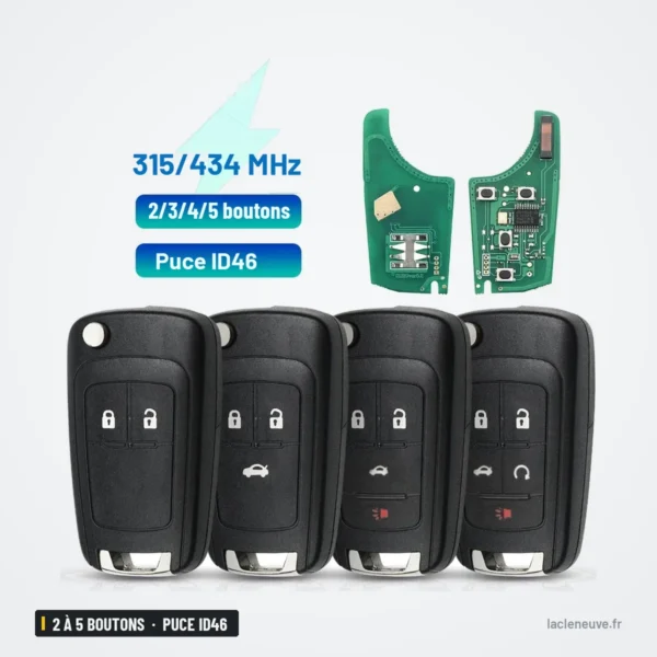 Carte électronique 2 à 5 boutons pour Chevrolet, Opel, puce ID46 - quatre cartes électroniques alignées avec puce
