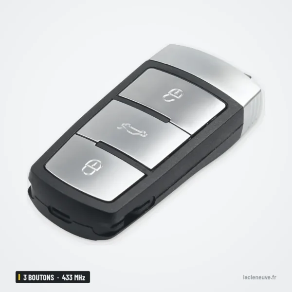 Clé intelligente 433 MHz 3 boutons pour Volkswagen Passat B6, B7, puce ID48 - vue de face, trois boutons rectangulaires