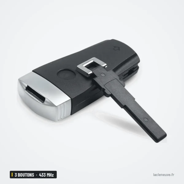 Clé intelligente 433 MHz 3 boutons pour Volkswagen Passat B6, B7, puce ID48 - coque et lame déployée, vue de côté