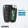 Clé pliante 3 boutons 433 MHz pour Ford Focus, Fiesta, Mondeo, puce 4D63 - intérieur ouvert, circuit imprimé visible