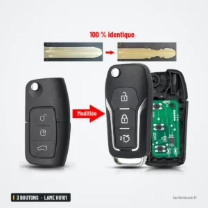 Clé pliante 3 boutons pour Ford Focus, Mondeo, Fiesta, Galaxy, lame HU101 - comparaison des lames avant et après