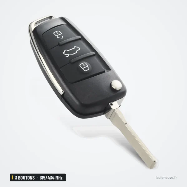 Clé pliante 315/434 MHz 3 boutons pour Audi A3, A4, TT, Q3, puce ID48 - clé pliée vue de profil
