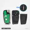 Clé pliante 315/434 MHz 3 boutons pour Audi A3, A4, TT, Q3, puce ID48 - coque ouverte, détail de la puce et pile