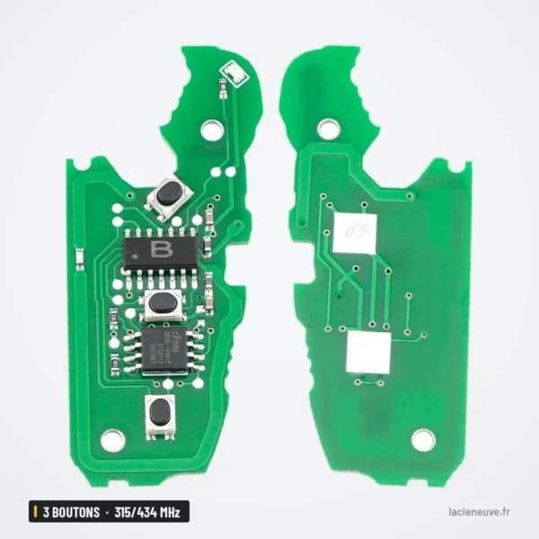Clé pliante 315/434 MHz 3 boutons pour Audi A3, A4, TT, Q3, puce ID48 - circuit imprimé vert, deux faces