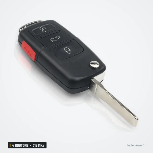 Clé pliante 315 MHz 4 boutons pour Volkswagen Jetta, Passat, puce ID48 - vue de profil, trou de serrure visible