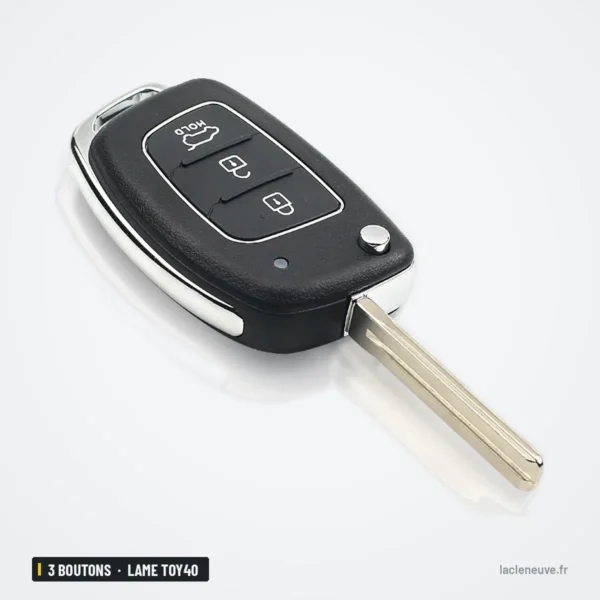 Clé pliante 433 MHz 3 boutons pour Hyundai Tucson, Santa Fe, lame TOY40 - clé pliée, vue de face tournée