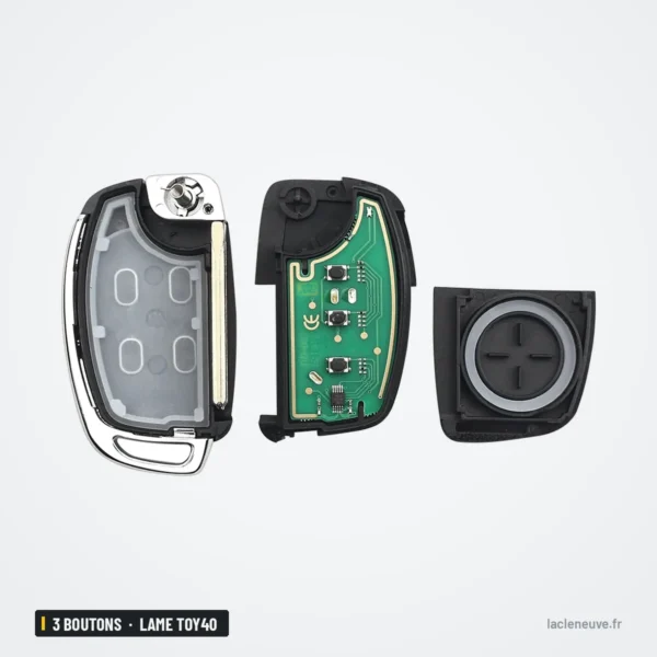 Clé pliante 433 MHz 3 boutons pour Hyundai Tucson, Santa Fe, lame TOY40 - coque démontée en trois parties