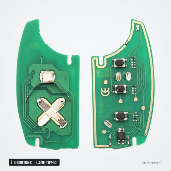 Clé pliante 433 MHz 3 boutons pour Hyundai Tucson, Santa Fe, lame TOY40 - dos de la coque avec circuit imprimé
