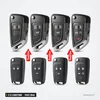 Clé pliante complète 2 à 5 boutons pour Opel Astra, Insignia - quatre coques différentes alignées, modifications indiquées