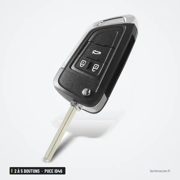 Clé pliante complète 2 à 5 boutons pour Opel Astra, Insignia, Zafira, puce ID46 - clé pliée vue de dos, lame repliée