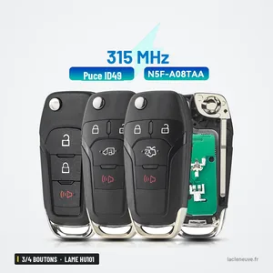 Clé pliante complète 3/4 boutons pour Ford F150, Explorer, lame HU101 - trois clés pliantes alignées, vue de face