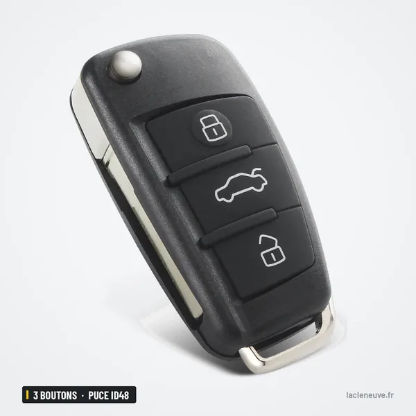 Clé pliante complète 3 boutons pour Audi A3, A4, Q3, TT, puce ID48 - dos de la clé, lame sortie