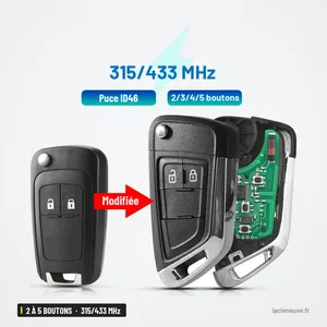Clé pliante complète 315/433 MHz 2 à 5 boutons pour Opel Astra J - clé avant et après transformation, deuxième exemple