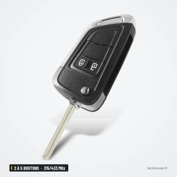 Clé pliante complète 315/433 MHz 2 à 5 boutons pour Opel Astra J, Zafira - clé pliée vue de face, lame déployée