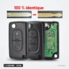 Clé pliante complète 433 MHz 2/3 boutons pour Citroën C3, C4, Peugeot 207, 307 - lame comparée avant et après, coque ouverte