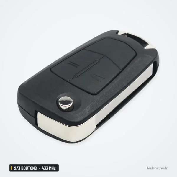 Clé pliante complète 433 MHz 2/3 boutons pour Opel Astra H, Zafira B, Corsa D - vue de face, trois boutons visibles