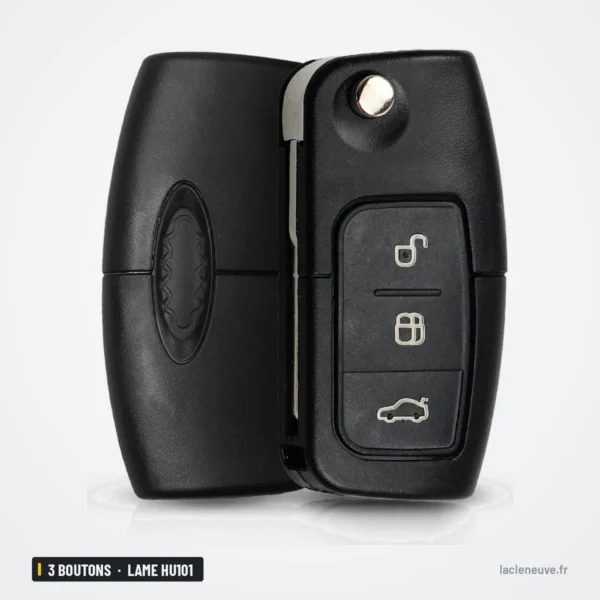 Clé pliante complète 433 MHz 3 boutons pour Ford Fusion, Focus, lame HU101 - clé ouverte, lame et boutons côte à côte