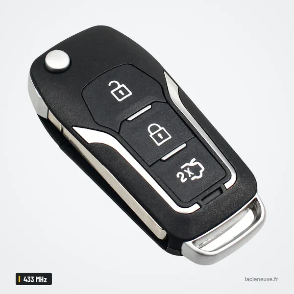 Clé pliante complète 433 MHz pour Ford Focus, Mondeo, puce 4D63/4D60 - clé pliante repliée, trois boutons
