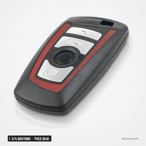 Clé de proximité 3/4 boutons pour BMW Série 1, 3, 5, 7, puce ID49 - vue de face, liseré rouge