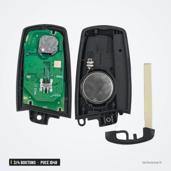 Clé de proximité 3/4 boutons pour BMW Série 1, 3, 5, 7, puce ID49 - circuit interne et pile apparents