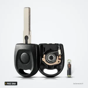 Clé à puce ID48 avec batterie pour Volkswagen Polo, Golf, Seat Ibiza, Octavia - tête ouverte avec puce et petite pièce ronde