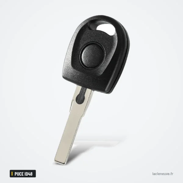 Clé à puce ID48 avec batterie pour Volkswagen Polo, Golf, Seat Ibiza, Octavia - tête ovale avec bouton central, vue de face