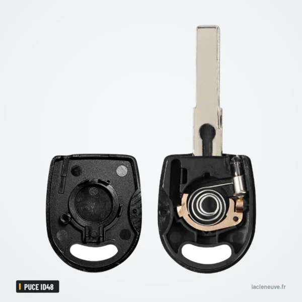 Clé à puce ID48 avec batterie pour Volkswagen Polo, Golf, Seat Ibiza - deux têtes ouvertes montrant le mécanisme interne