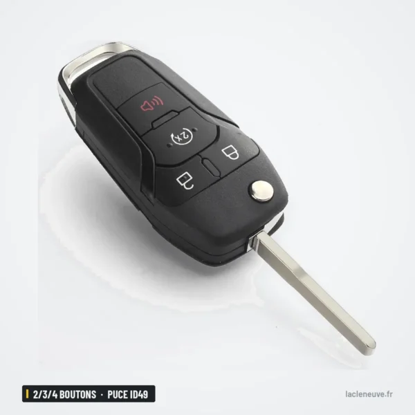 Clé télécommande 2/3/4 boutons pour Ford F150, Ranger, Mondeo, puce ID49 - lame dépliée, vue de face, boutons visibles