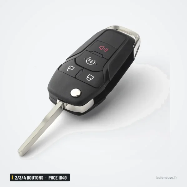 Clé télécommande 2/3/4 boutons pour Ford F150, Ranger, Mondeo, puce ID49 - lame dépliée, vue de profil