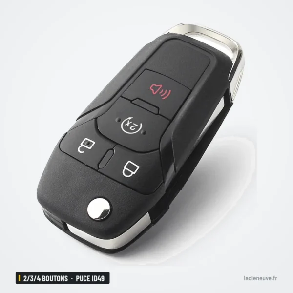 Clé télécommande 2/3/4 boutons pour Ford F150, Ranger, Mondeo, puce ID49 - dos de la clé, lame dépliée, anneau porte-clé
