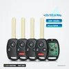 Clé télécommande 2/3/4 boutons pour Honda Civic 2006-2011, puce ID46 - quatre clés alignées avec étiquette technique