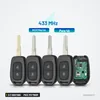 Clé télécommande 2/3 boutons pour Dacia Duster, Logan, Sandero, puce PCF7961M - quatre clés alignées avec circuit visible