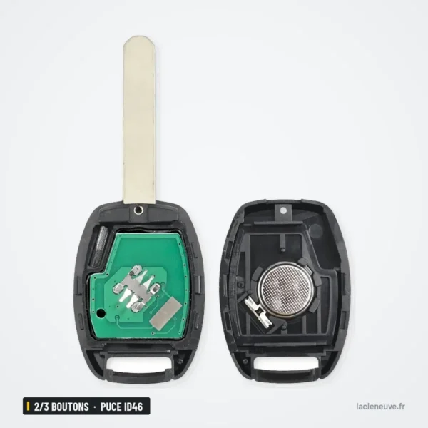 Clé télécommande 2/3 boutons pour Honda CR-V, HR-V, Civic, Accord, puce ID46 - coque ouverte, circuit imprimé et pile