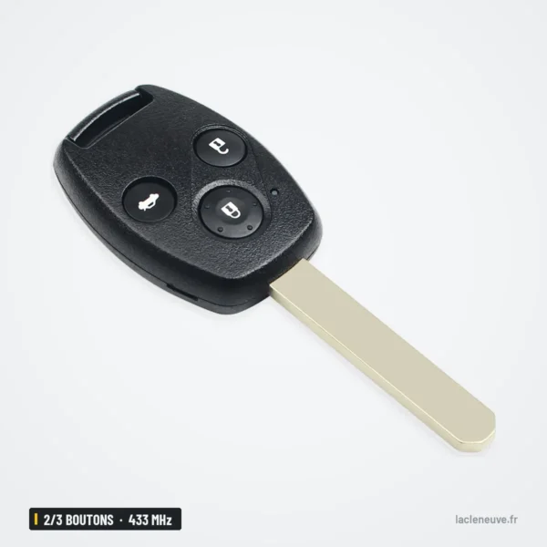Clé télécommande 2/3 boutons pour Honda Ridgeline, Accord, CR-V, HR-V, 433 MHz - clé simple, trois boutons, vue de face