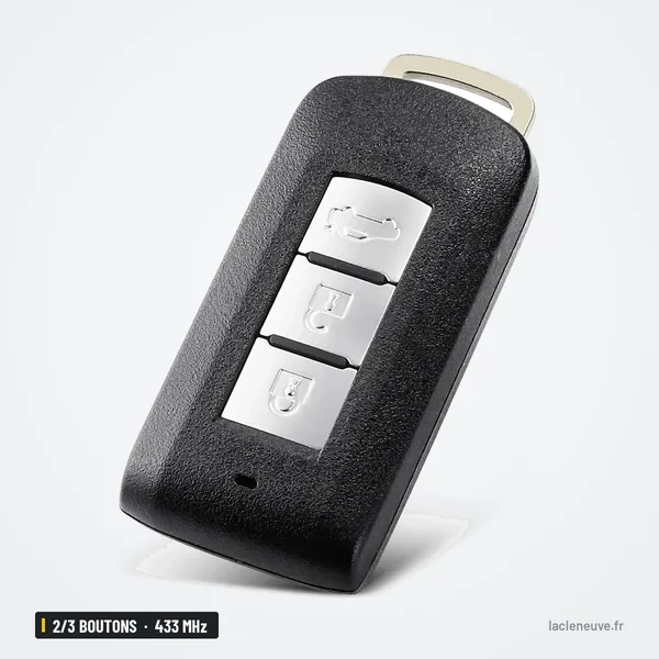 Clé télécommande 2/3 boutons pour Mitsubishi ASX, Outlander, Lancer, 433 MHz - vue de face, trois boutons rectangulaires