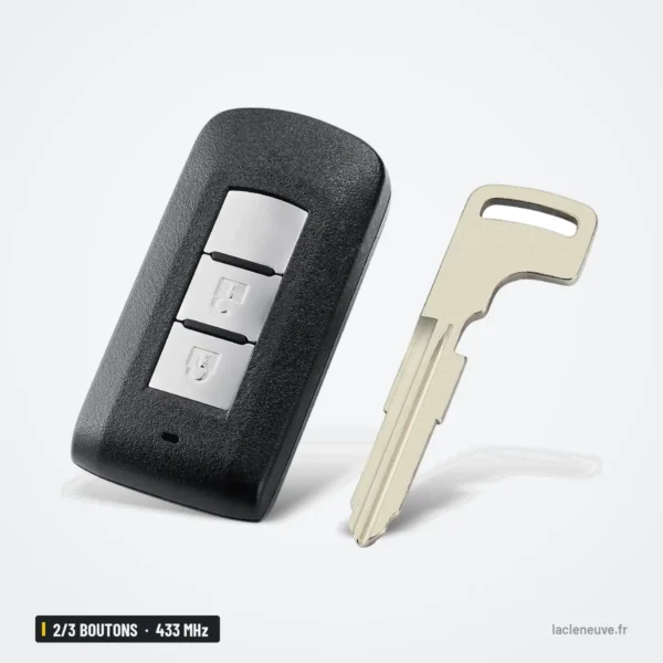 Clé télécommande 2/3 boutons pour Mitsubishi ASX, Outlander, Lancer, 433 MHz - télécommande et lame plate côte à côte