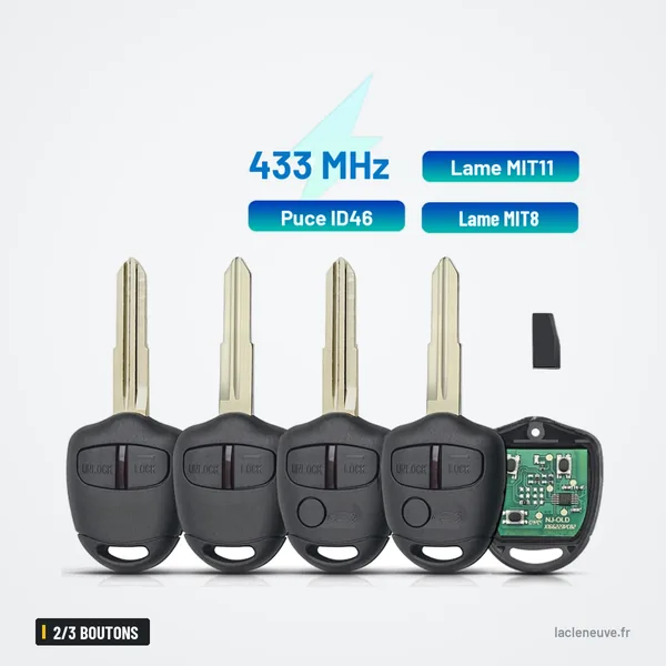 Clé télécommande 2/3 boutons pour Mitsubishi Lancer, Outlander, Pajero, ID46 - quatre lames de clé et une télécommande