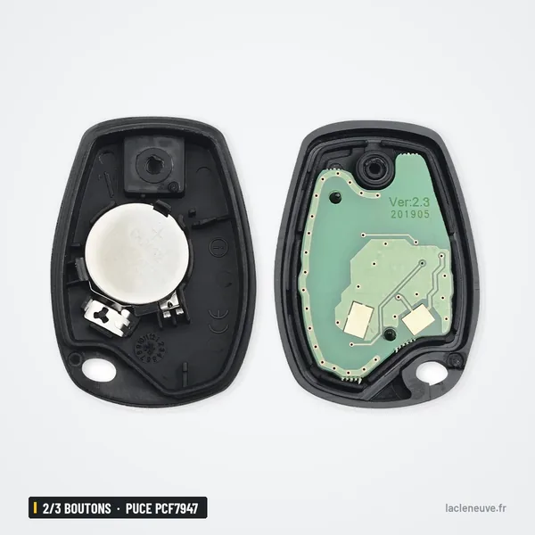 Clé télécommande 2/3 boutons pour Renault Clio 3, Dacia Logan, puce PCF7947 - boîtier ouvert, pile et circuit imprimé