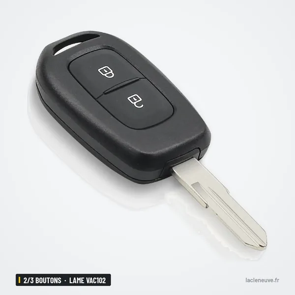 Clé télécommande 2/3 boutons pour Renault Clio, Dacia Duster, lame VAC102 - vue de face, lame droite