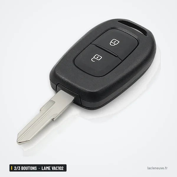 Clé télécommande 2/3 boutons pour Renault Clio, Dacia Duster, lame VAC102 - vue de face, forme arrondie