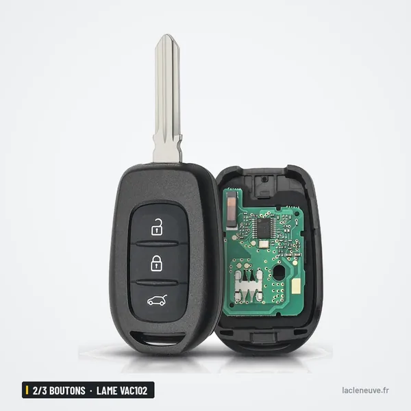 Clé télécommande 2/3 boutons pour Renault Clio, Dacia Duster, lame VAC102 - coque ouverte avec circuit, lame à côté