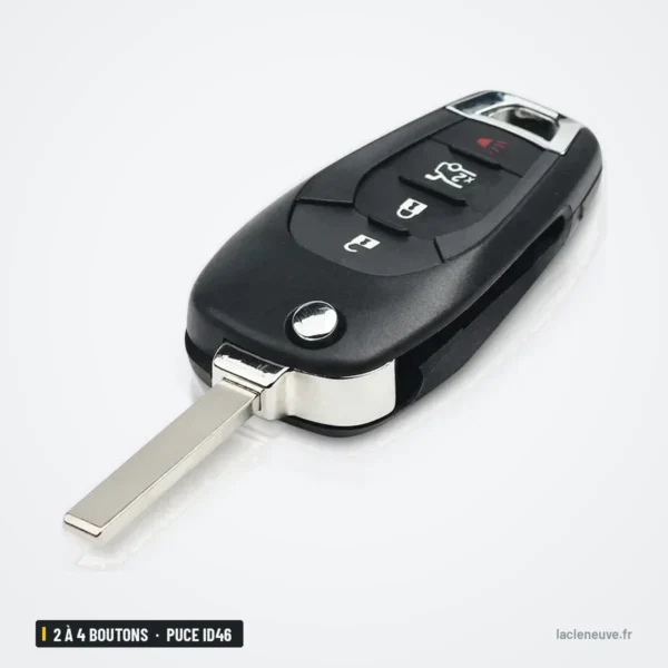 Clé télécommande 2 à 4 boutons pour Chevrolet Cruze, Malibu, puce ID46 - vue de profil, lame dépliée