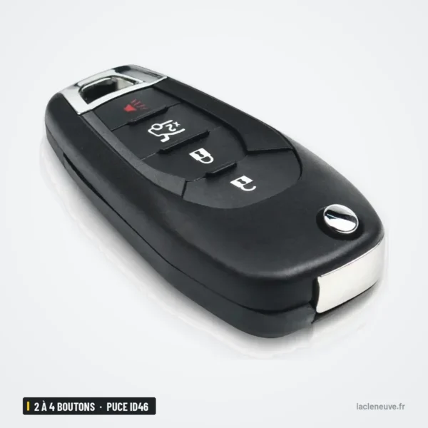 Clé télécommande 2 à 4 boutons pour Chevrolet Cruze, Malibu, puce ID46 - vue de face, bouton rouge visible