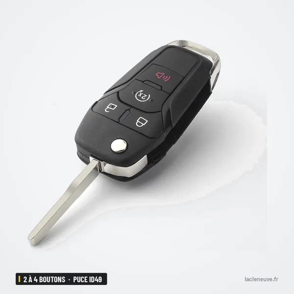 Clé télécommande 2 à 4 boutons pour Ford F150, Ranger, Mondeo, puce ID49 - vue de face, lame vers le bas
