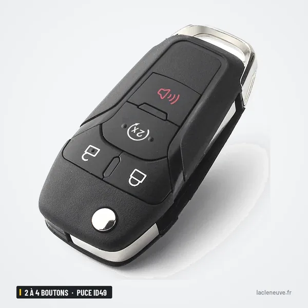 Clé télécommande 2 à 4 boutons pour Ford F150, Ranger, Mondeo, puce ID49 - vue de profil, clé debout