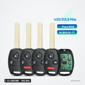 Clé télécommande 2 à 4 boutons pour Honda Accord, Civic, CR-V, puce ID46 - quatre clés avec télécommande et circuit