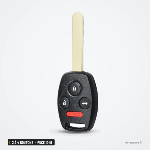 Clé télécommande 2 à 4 boutons pour Honda Accord, Civic, CR-V, puce ID46 - lame déployée, vue de profil
