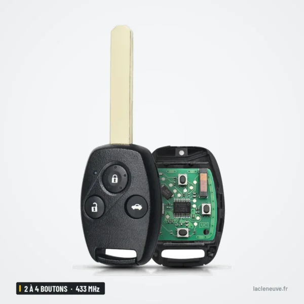 Clé télécommande 2 à 4 boutons pour Honda CR-V, Accord, Civic, Fit, 433 MHz - coque ouverte, circuit avec trois boutons